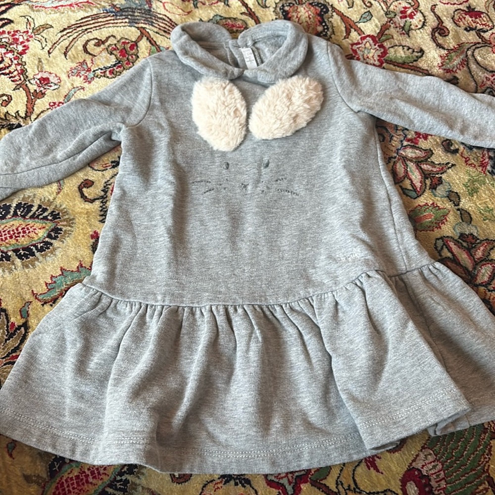Il gufo grey fleece lined bunny dress size 12m